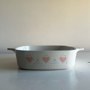 Vintage CorningWare "Forever Yours" White Casserole Dish with Pink Hearts